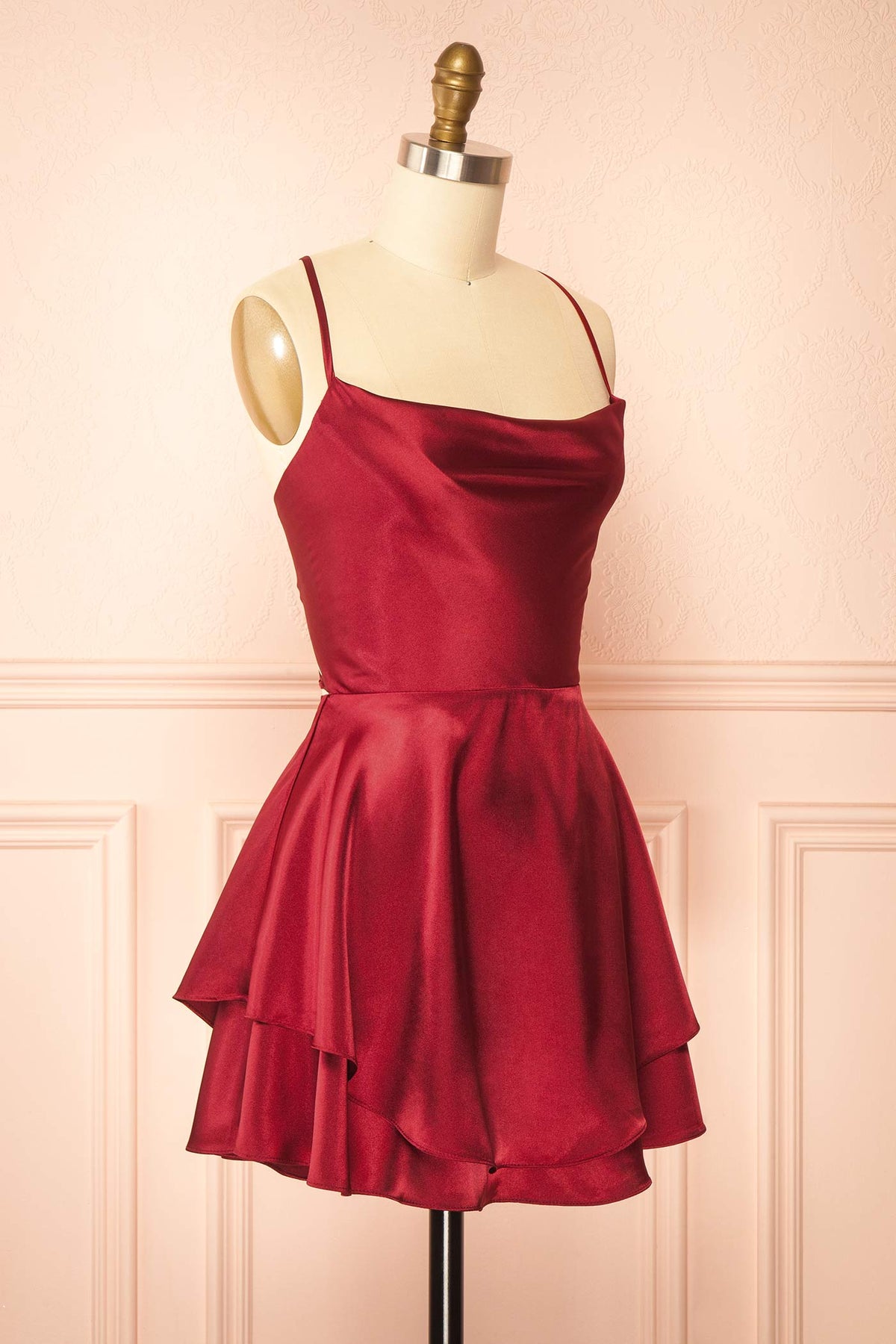 Ellya Burgundy Satin Corset Mini Dress Up Back 3