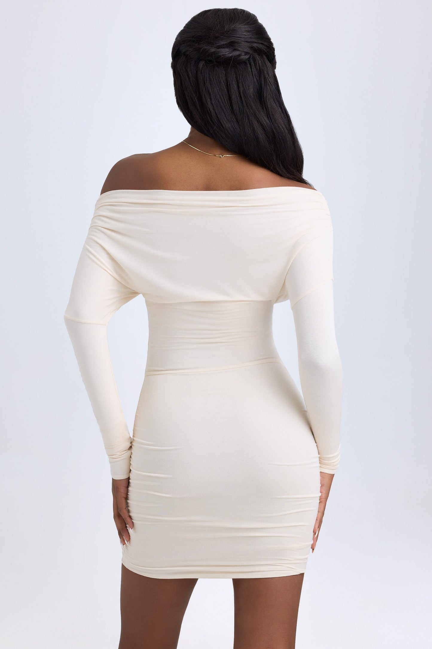 Oriana Modal Off-Shoulder Mini Dress Shoulder Ruched Mini Dress in Ivory 3