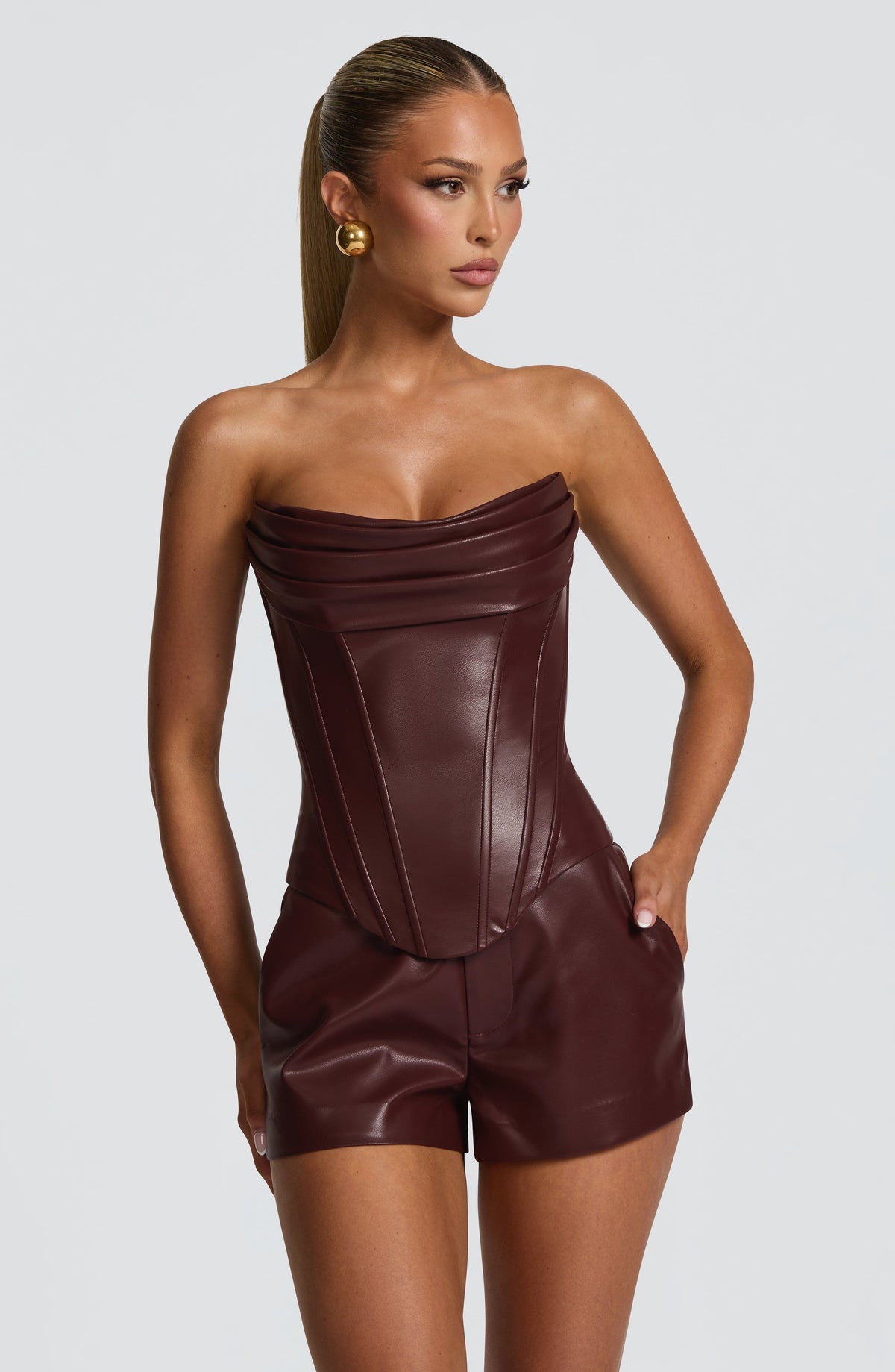 Elvina Corset Dress in Black Burgundy 1