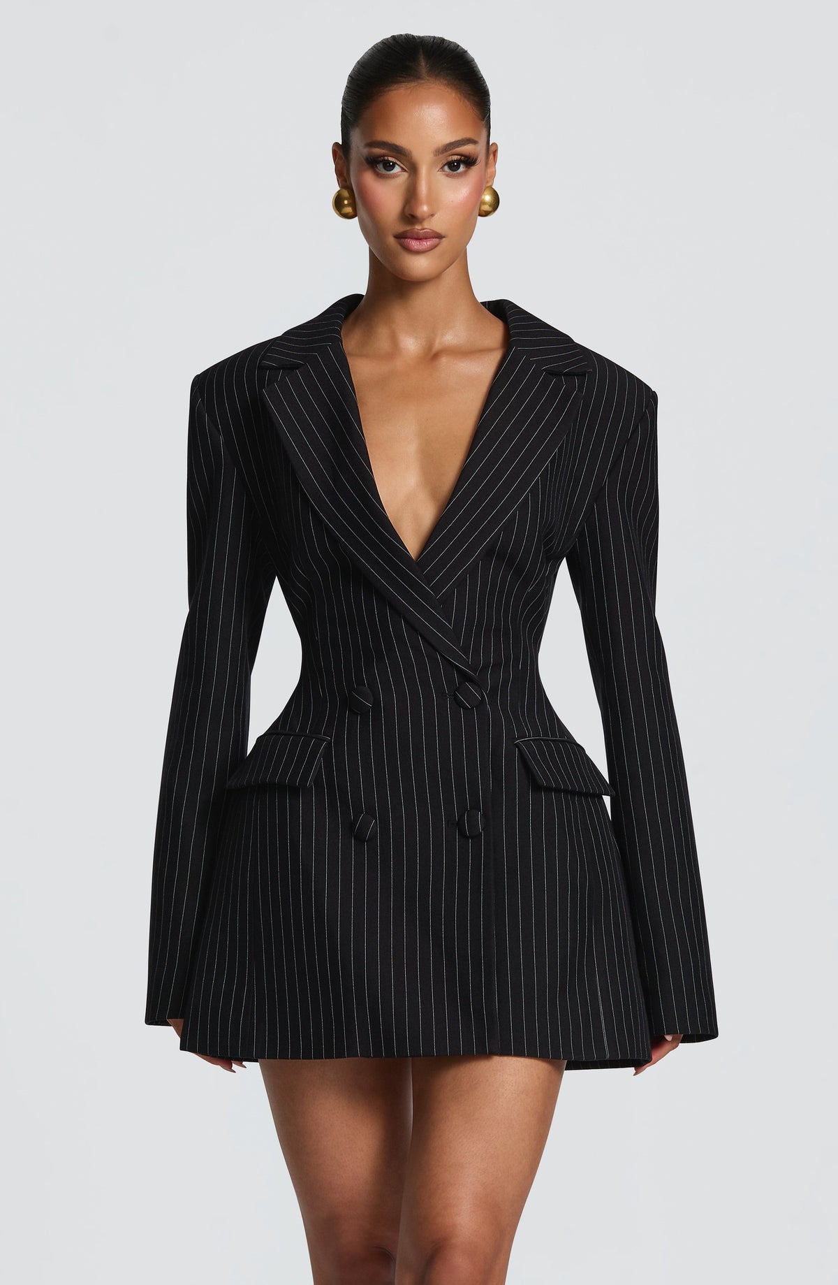 Elvira Sparkle Mini Dress Black Pinstripe 1