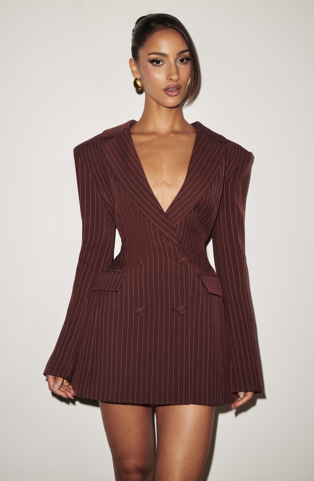 Elvira Sparkle Mini Dress Burgundy Pinstripe 3