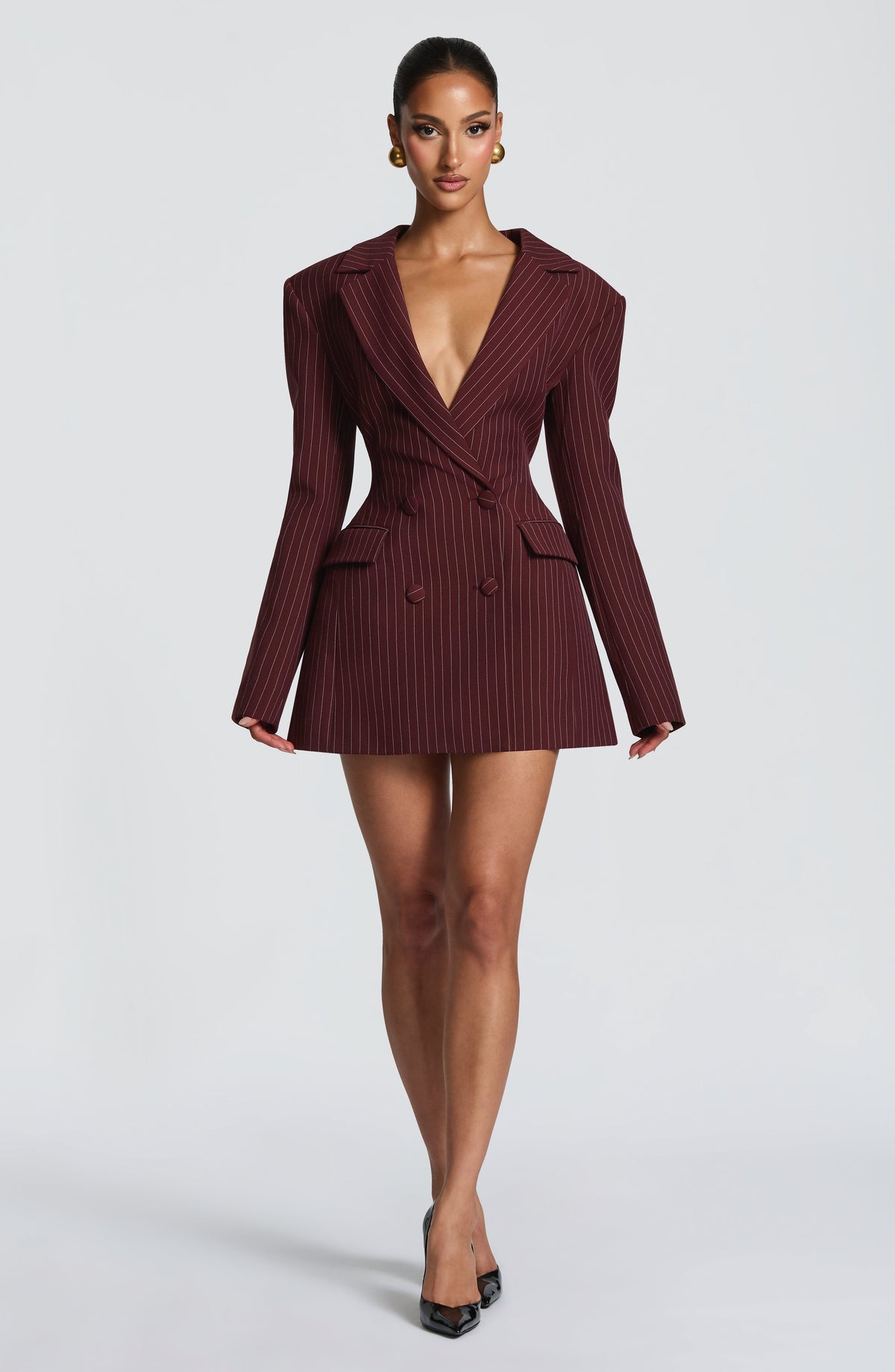 Elvira Sparkle Mini Dress Burgundy Pinstripe 8