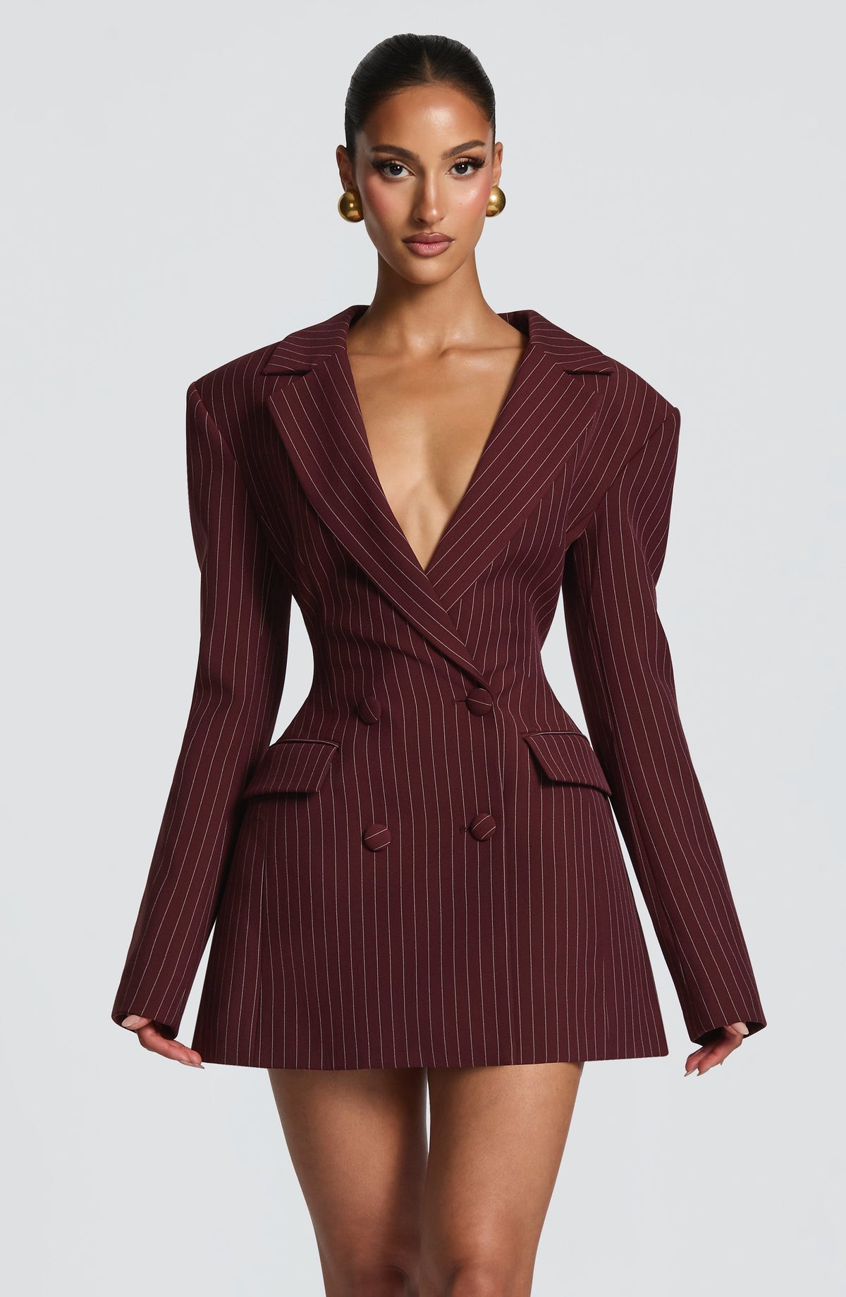 Elvira Sparkle Mini Dress Burgundy Pinstripe 1