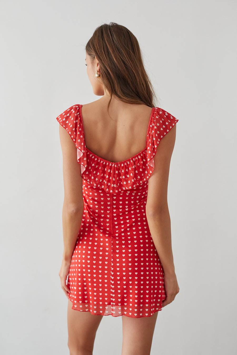 Enid Ruffle Sweetheart Mini Dress Red 2