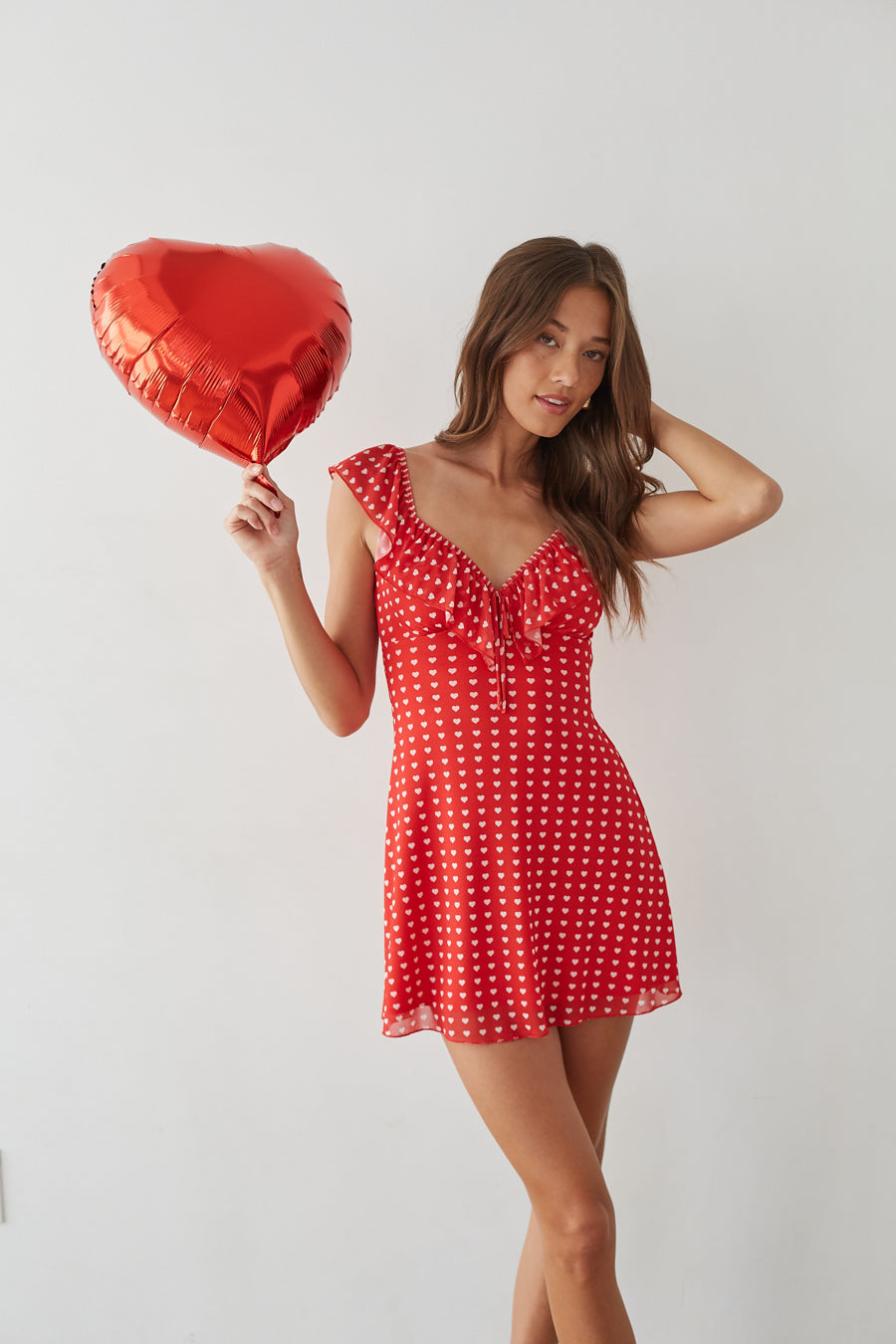 Enid Ruffle Sweetheart Mini Dress Red 5