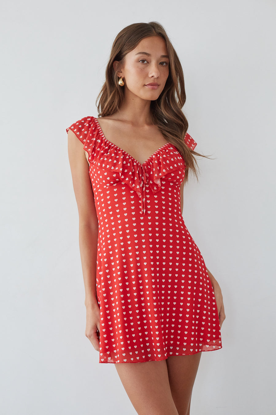 Enid Ruffle Sweetheart Mini Dress Red 1