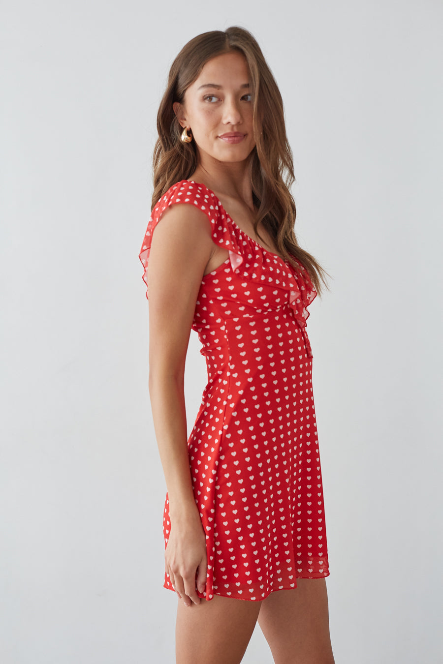 Enid Ruffle Sweetheart Mini Dress Red 3