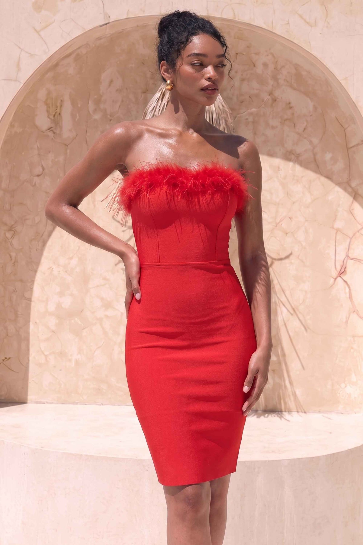 Erin Bandage Midi Dress in Black Lipstick Red 2