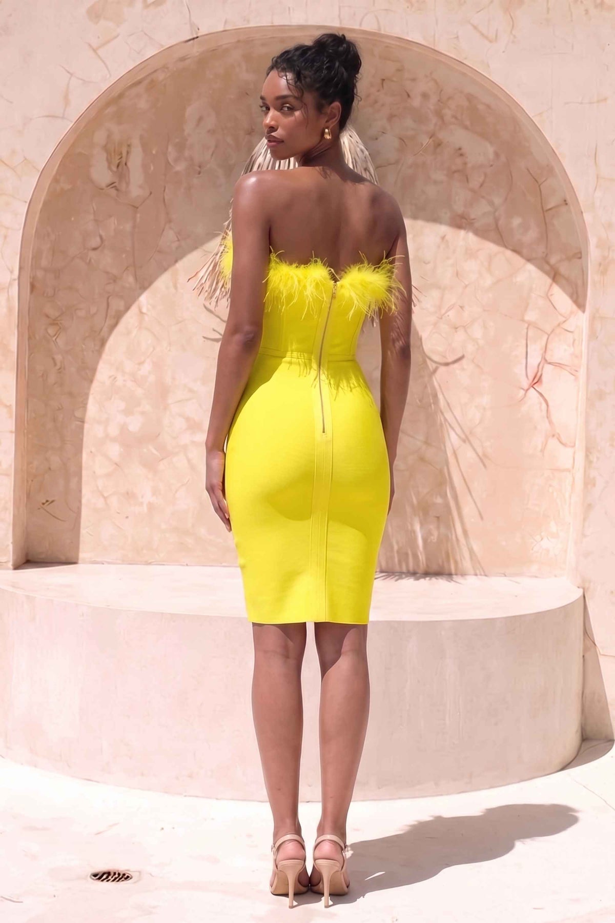 Erin Bandage Midi Dress in Black Sun Yellow 3