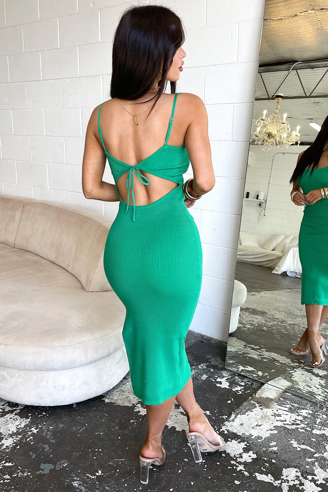 Erin Cream Midi Dress Dark Green 4
