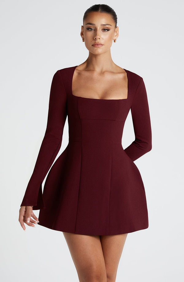 Viveca Satin Mini Dress in Cherry Lacquer