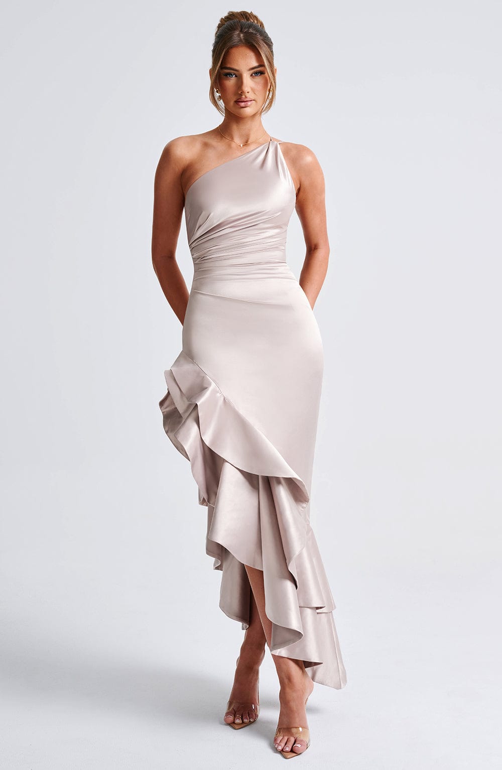 Esmeraya Silk Maxi Dress in Blush Champagne 10