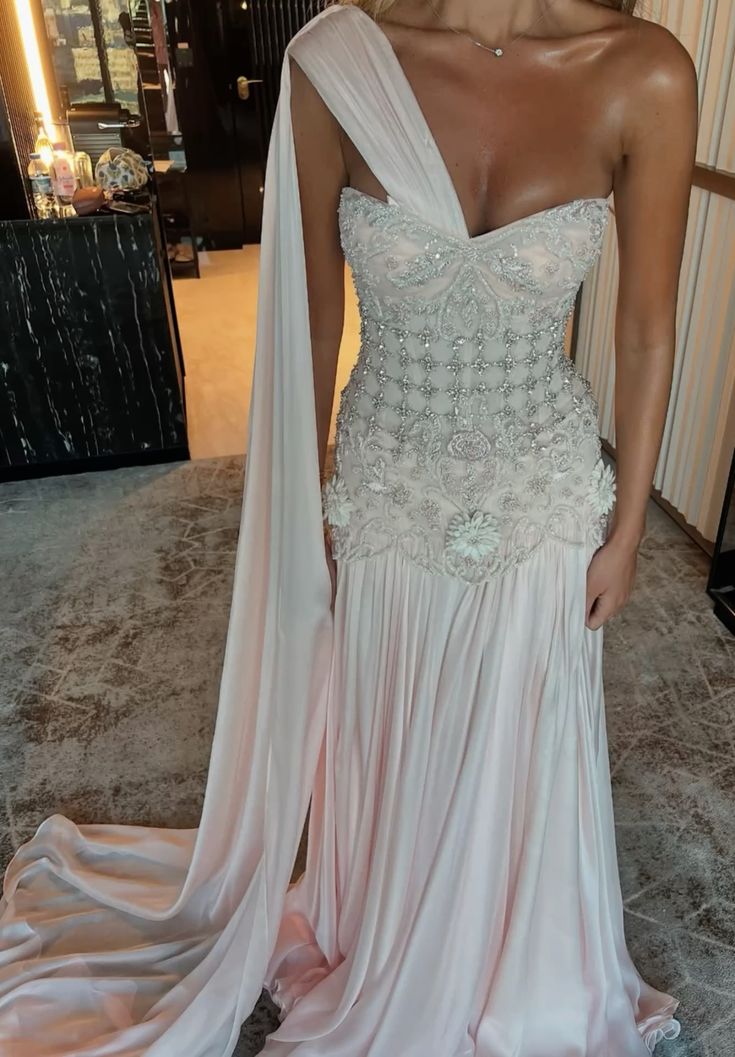 Valentina Beaded Chiffon One-Shoulder Gown Picture Color 8
