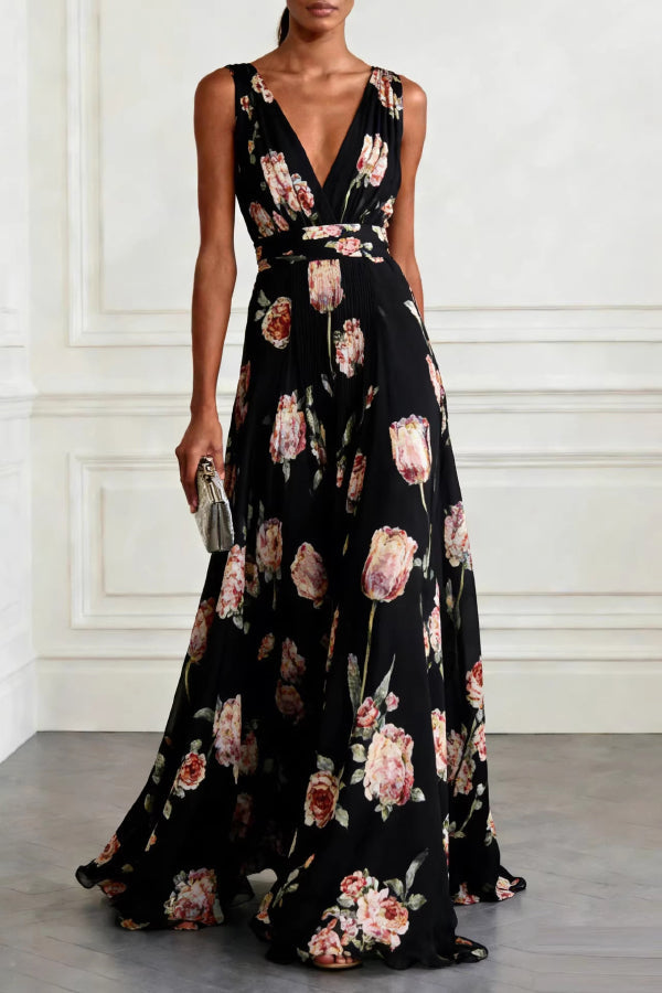 Audrey Tulip Print Maxi Dress Black 4
