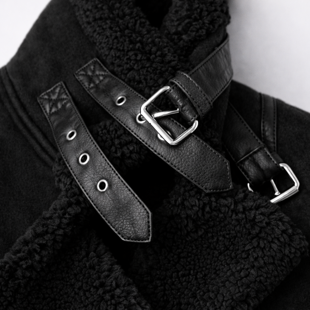 Caroline Shearling Aviator Jacket Black 10