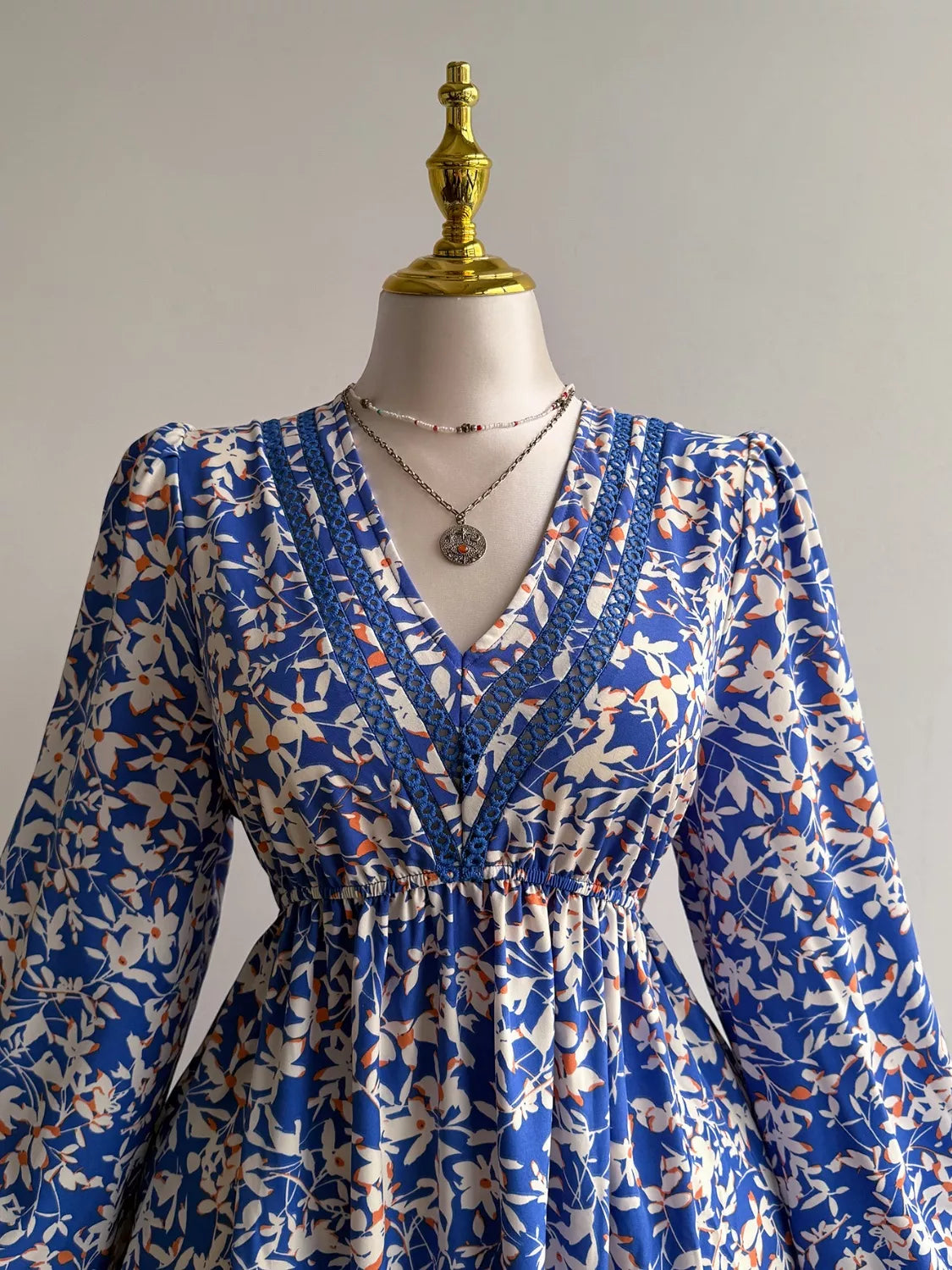 Violet Floral Maxi Dress with Flutter Sleeves Neck Long Sleeve Maxi Dress 3
