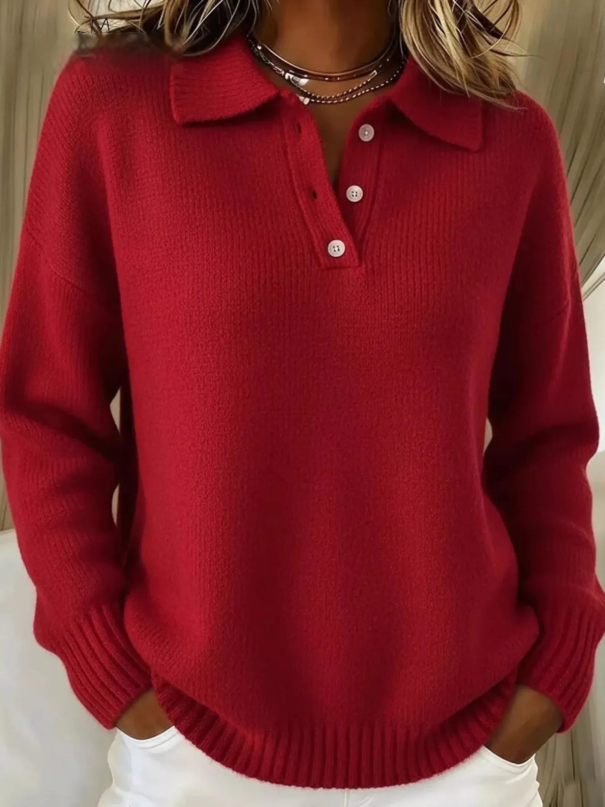 Margot Button-Detail Drop Shoulder Sweater Green 7