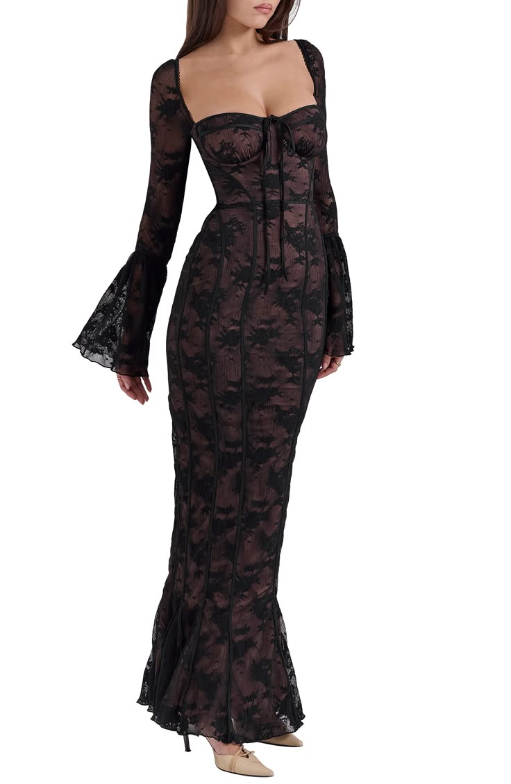 Delilah Lace Mermaid Gown Black 1