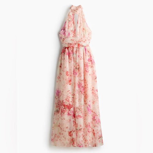 Camille Floral Halterneck Dress Pink 1