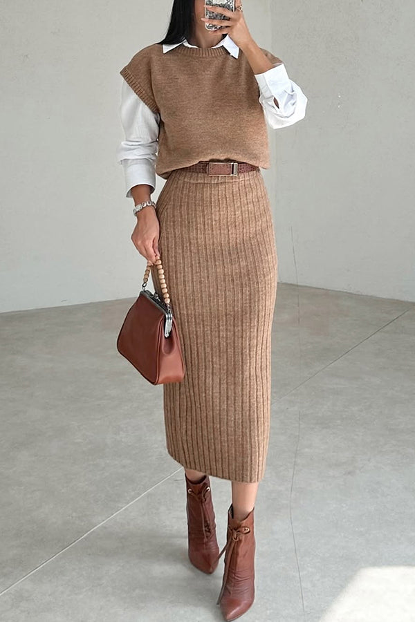 Celeste Ribbed Knit Midi Set Black 1