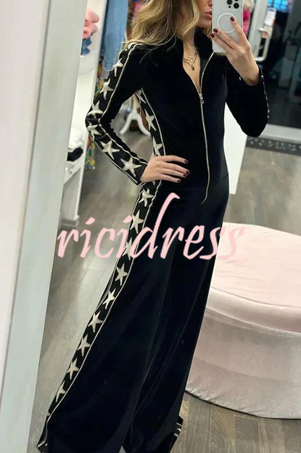 Celestine Velvet Jumpsuit Blue 2