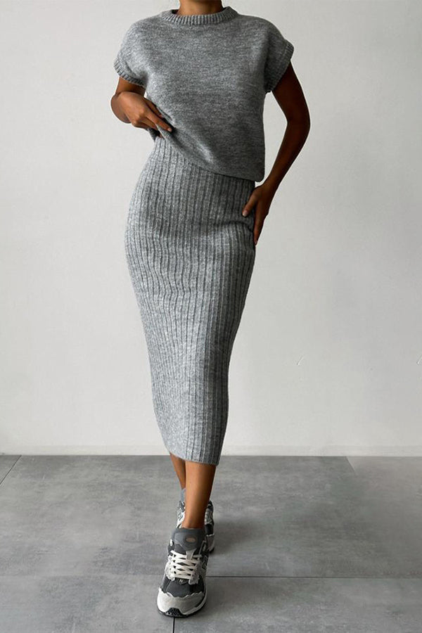 Celeste Ribbed Knit Midi Set Brown 6