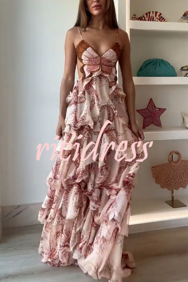 Ariae Butterfly Print Ruffle Maxi Dress up Maxi Dress 3