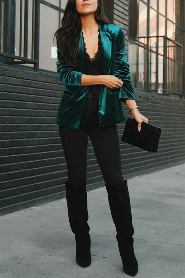 Margot Velvet Blazer in Green Green 3