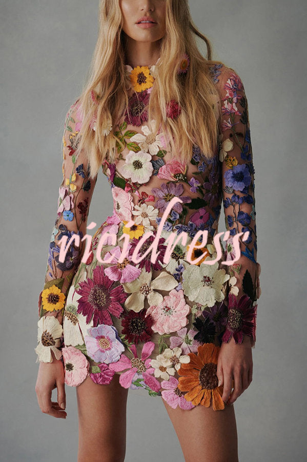 Ophelia Floral Appliqué Backless Mini Dress Black 1