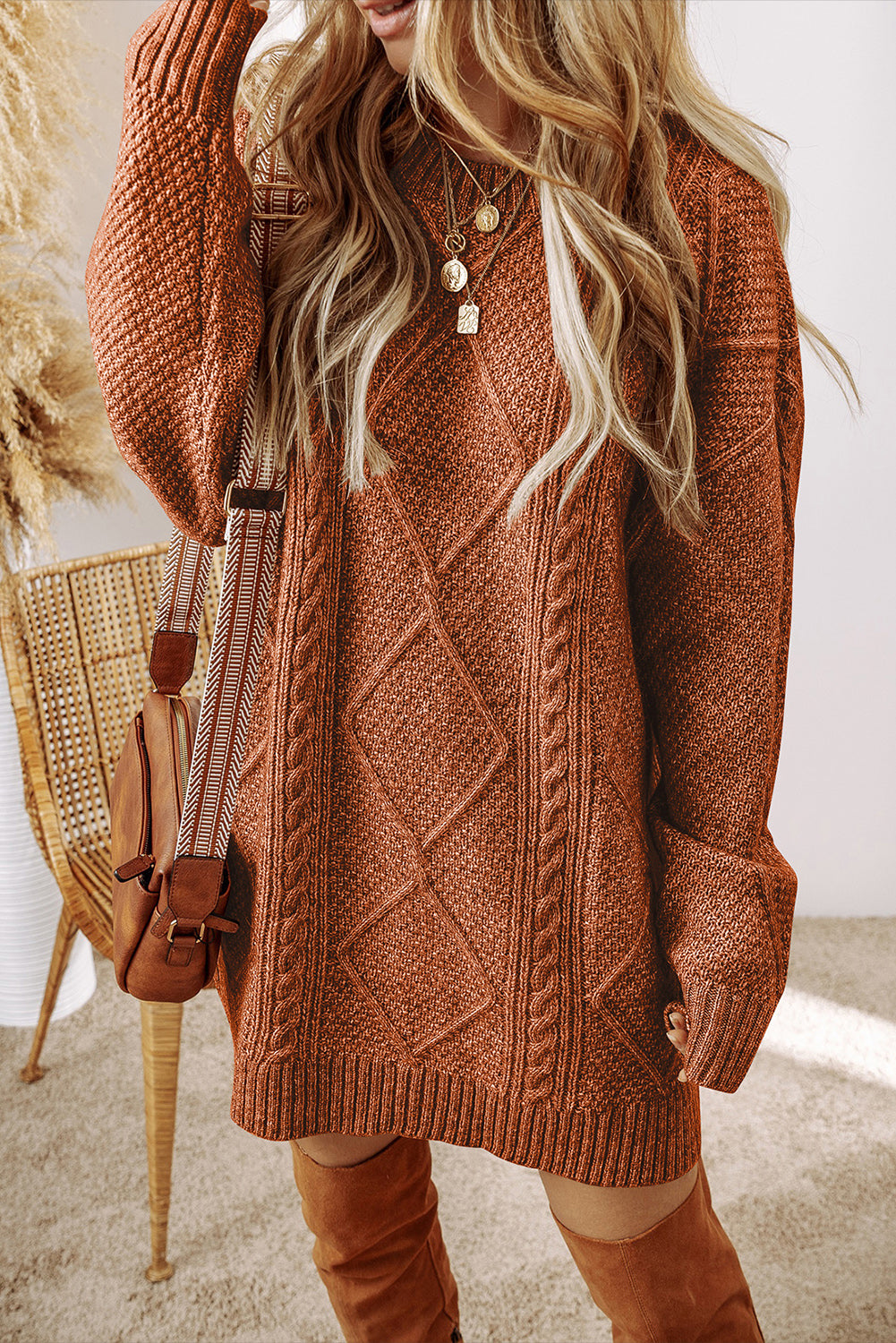 Margot Cable Knit Sweater Dress in Mist Green Burgundy 6