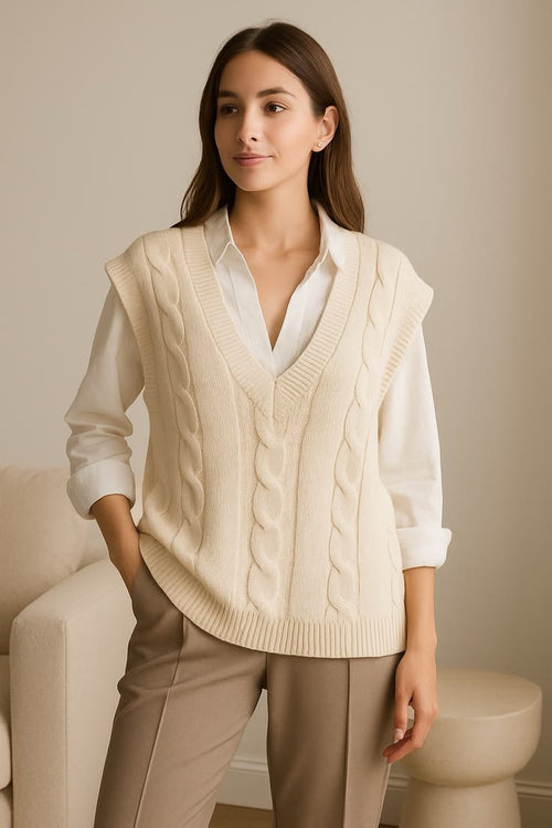 Kendall Cable Knit Sweater Vest Cream 1
