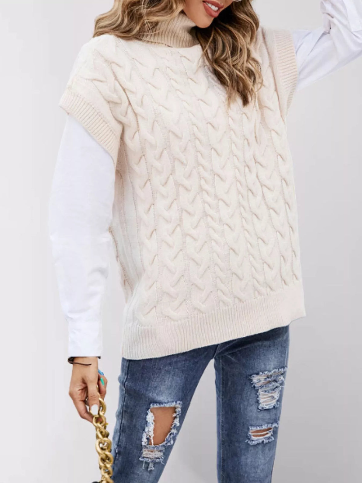 Margot Turtleneck Sweater in Apricot Black 4
