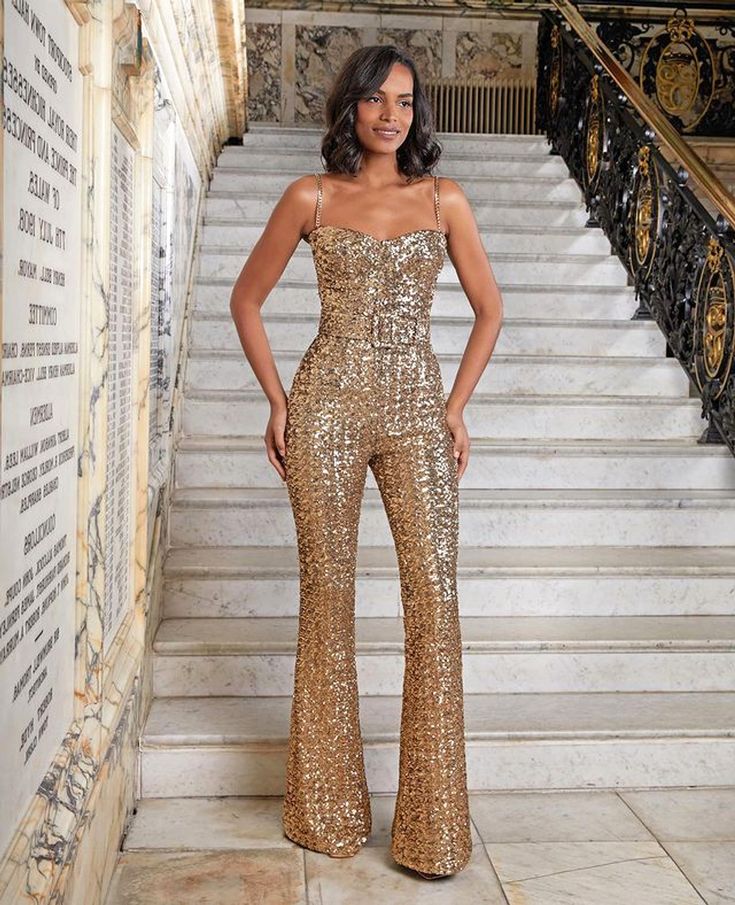 Celeste Sequin Jumpsuit in Rose Gold Gold 1