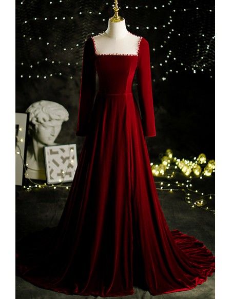 Celeste Burgundy Velvet Evening Dress Burgundy 1