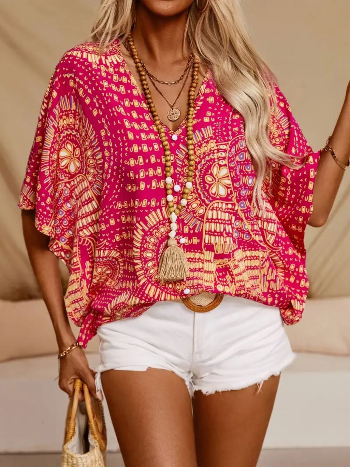 Margot Printed Tiered Dress Neck Half Sleeve Top 4