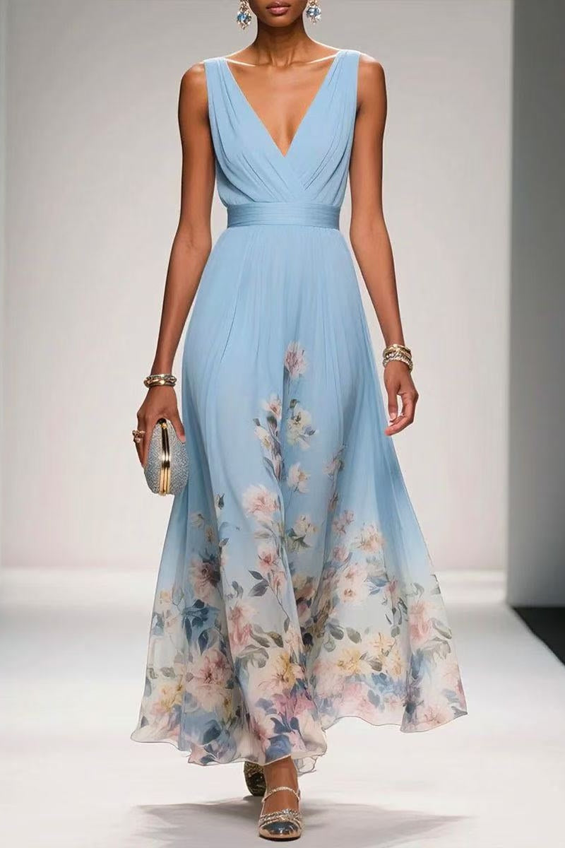 Margot A-Line Chiffon Tea Dress Light Blue 1