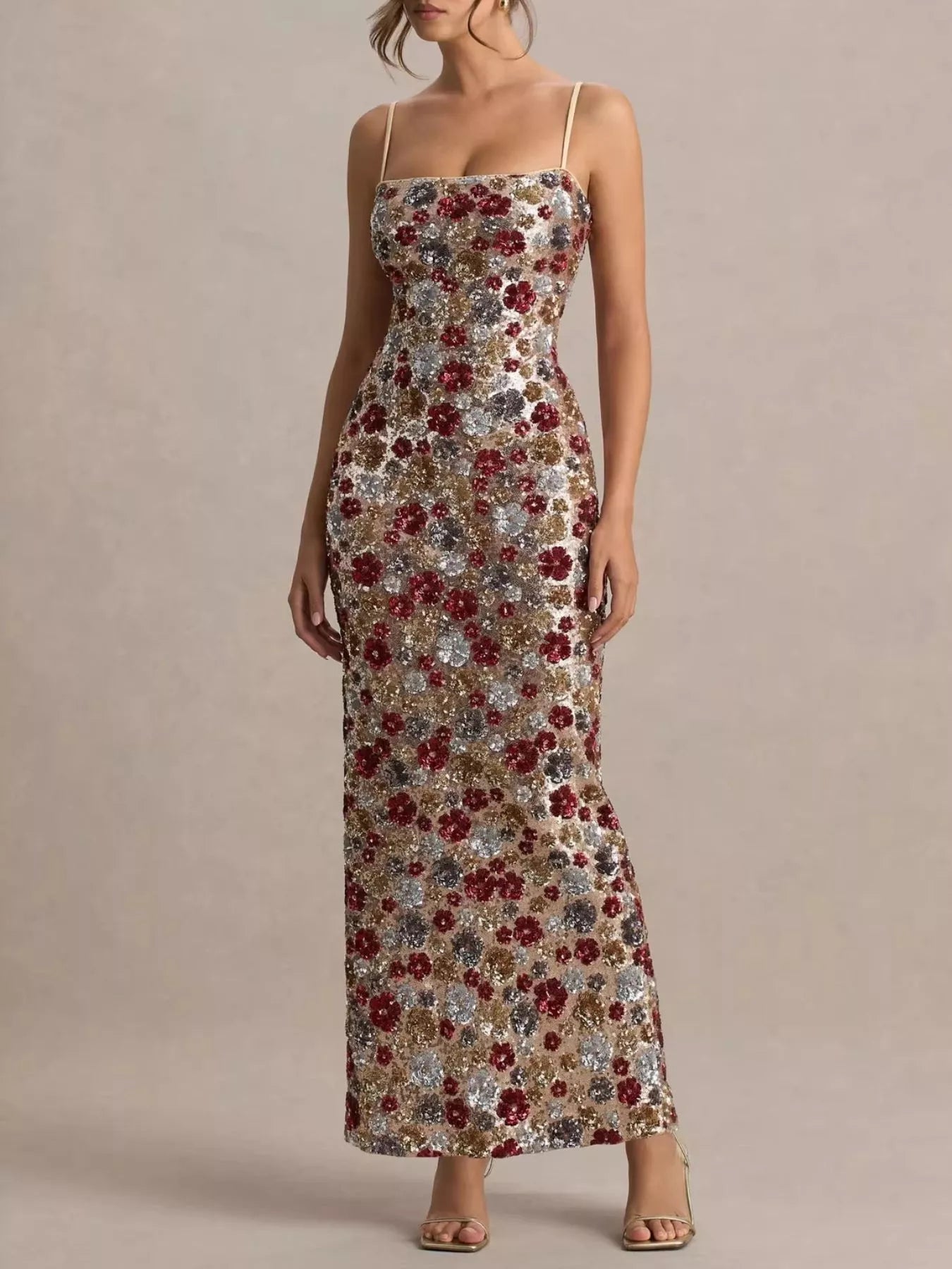 Valentina Sequin Floral Maxi Dress Multicolor 2