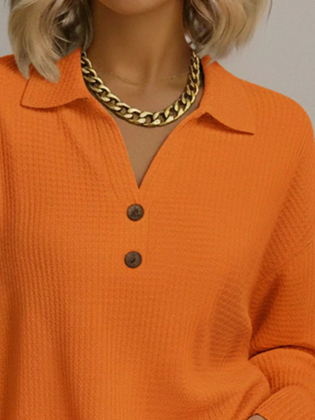 Helena Textured Knit Button-Front Dress Orange Red 2