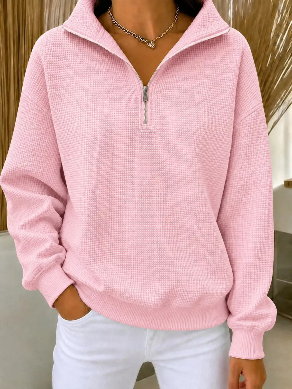 Margot Waffle Knit Sweatshirt Navy 10