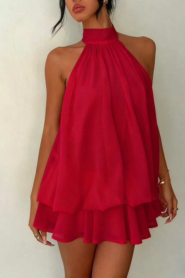 Valentina Chiffon Halter Mini Dress Blue 6