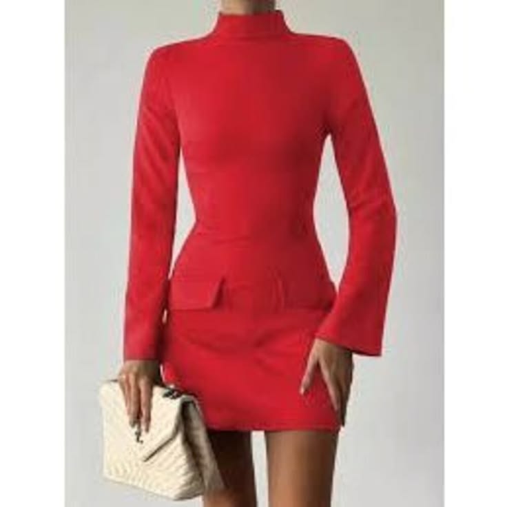 Ophelia Mock Neck Bodycon Mini Dress Red 1