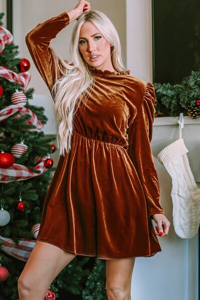 Willa Ruched Mini Dress Chestnut 4