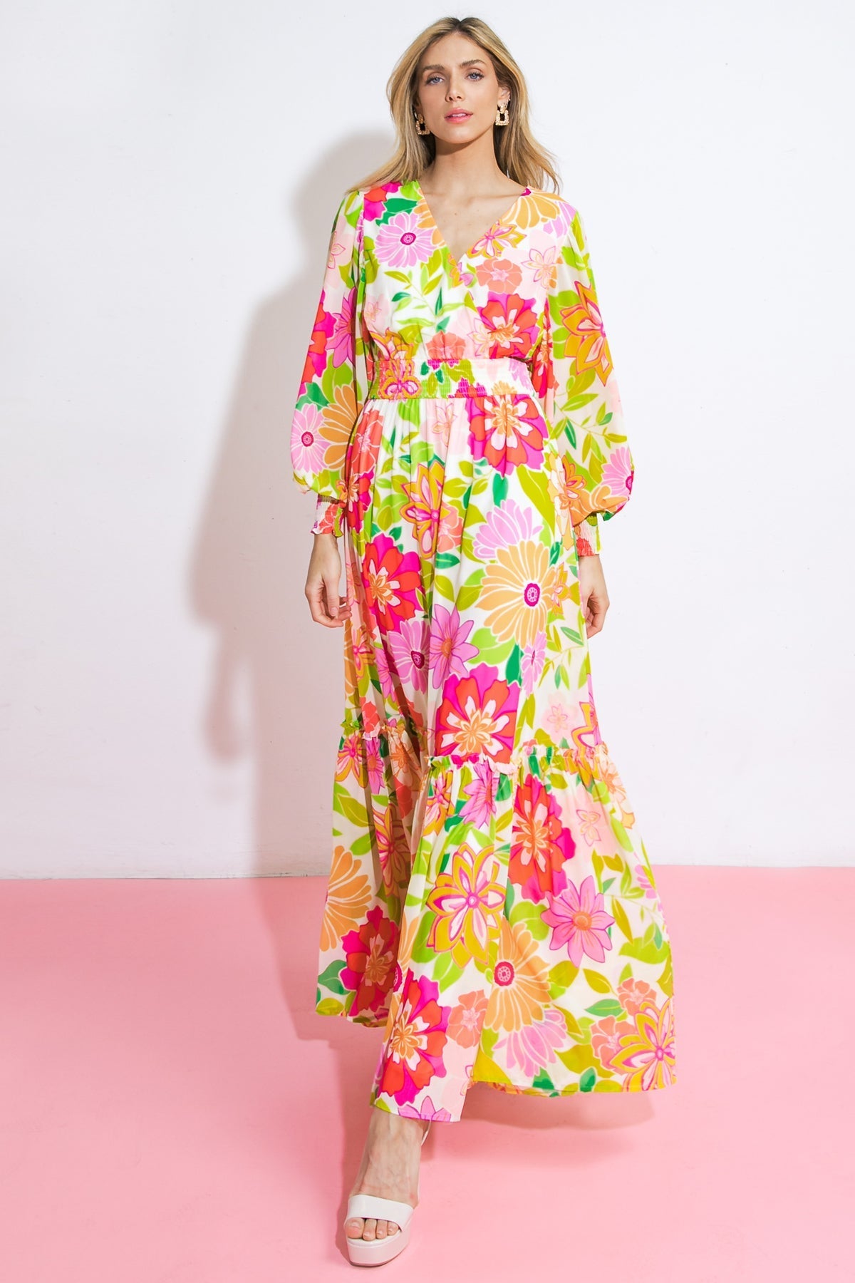 Margot Woven Maxi Dress IVORY FUCHSIA 1
