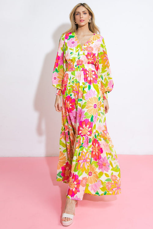 Margot Woven Maxi Dress IVORY FUCHSIA 1