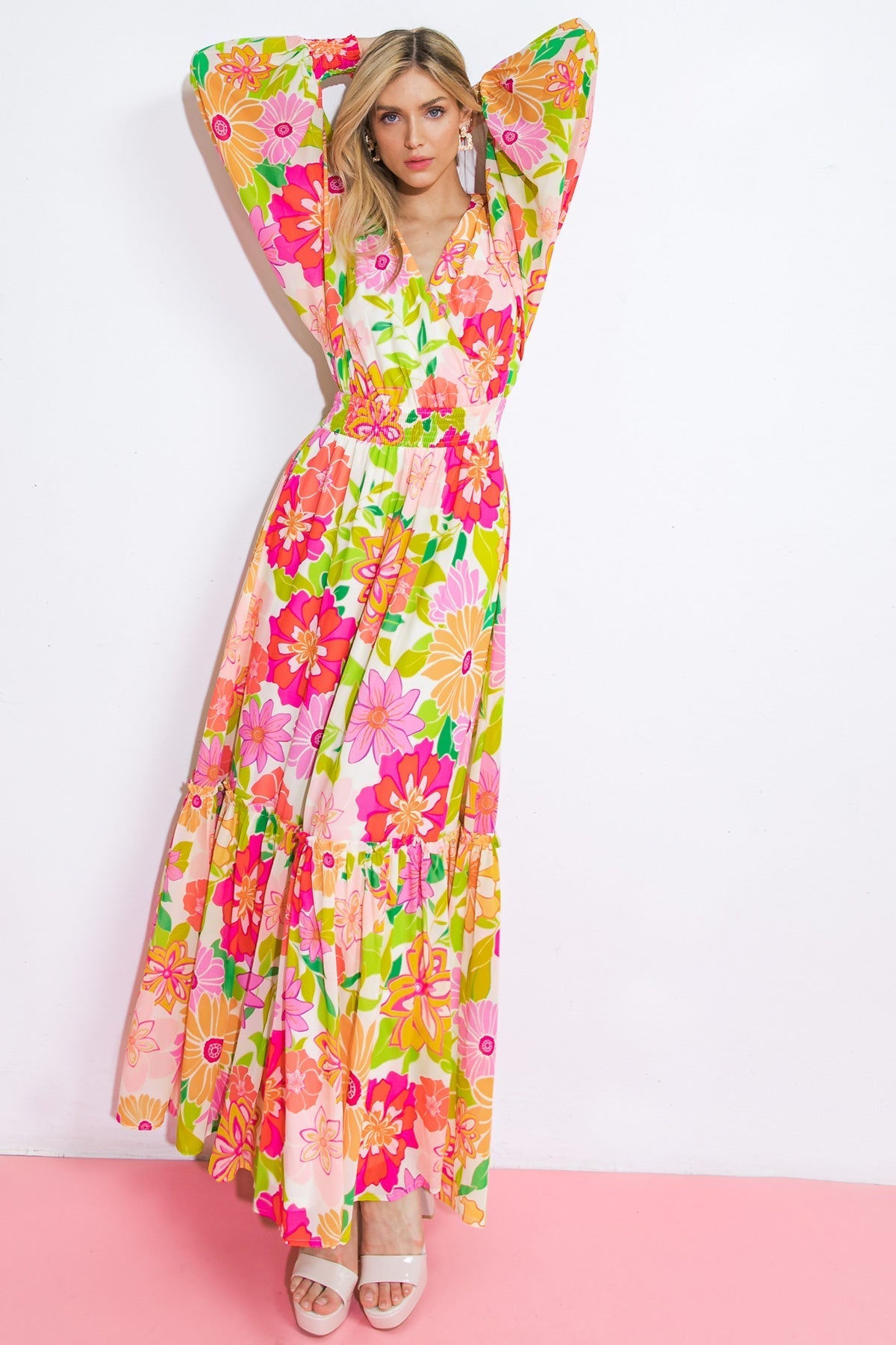 Margot Woven Maxi Dress IVORY FUCHSIA 3