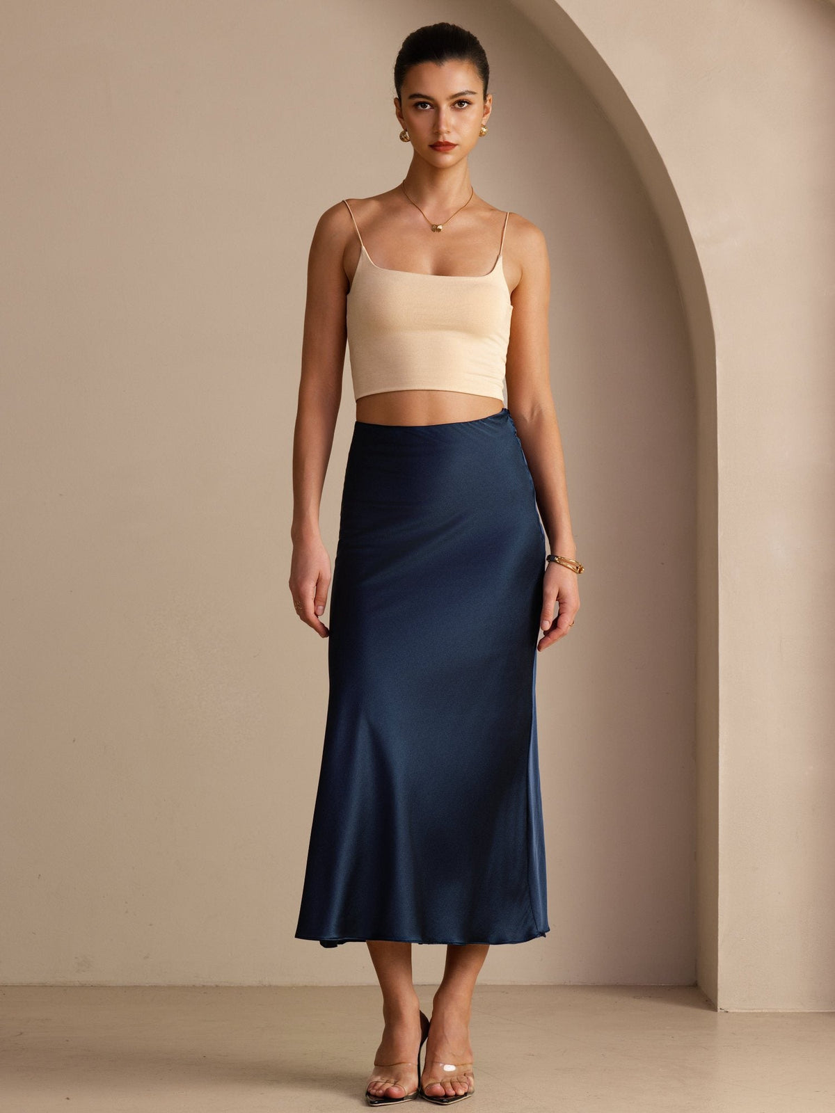 Margot Silk Maxi Skirt Beige 8