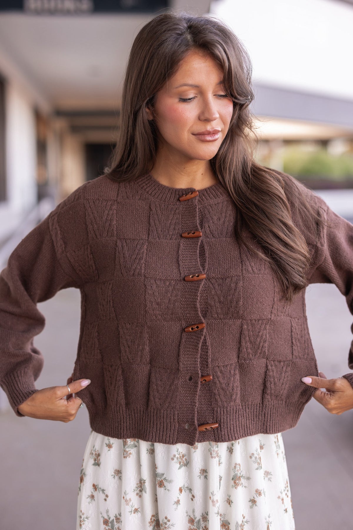 Margot Checkered Cardigan Dress Brown 4