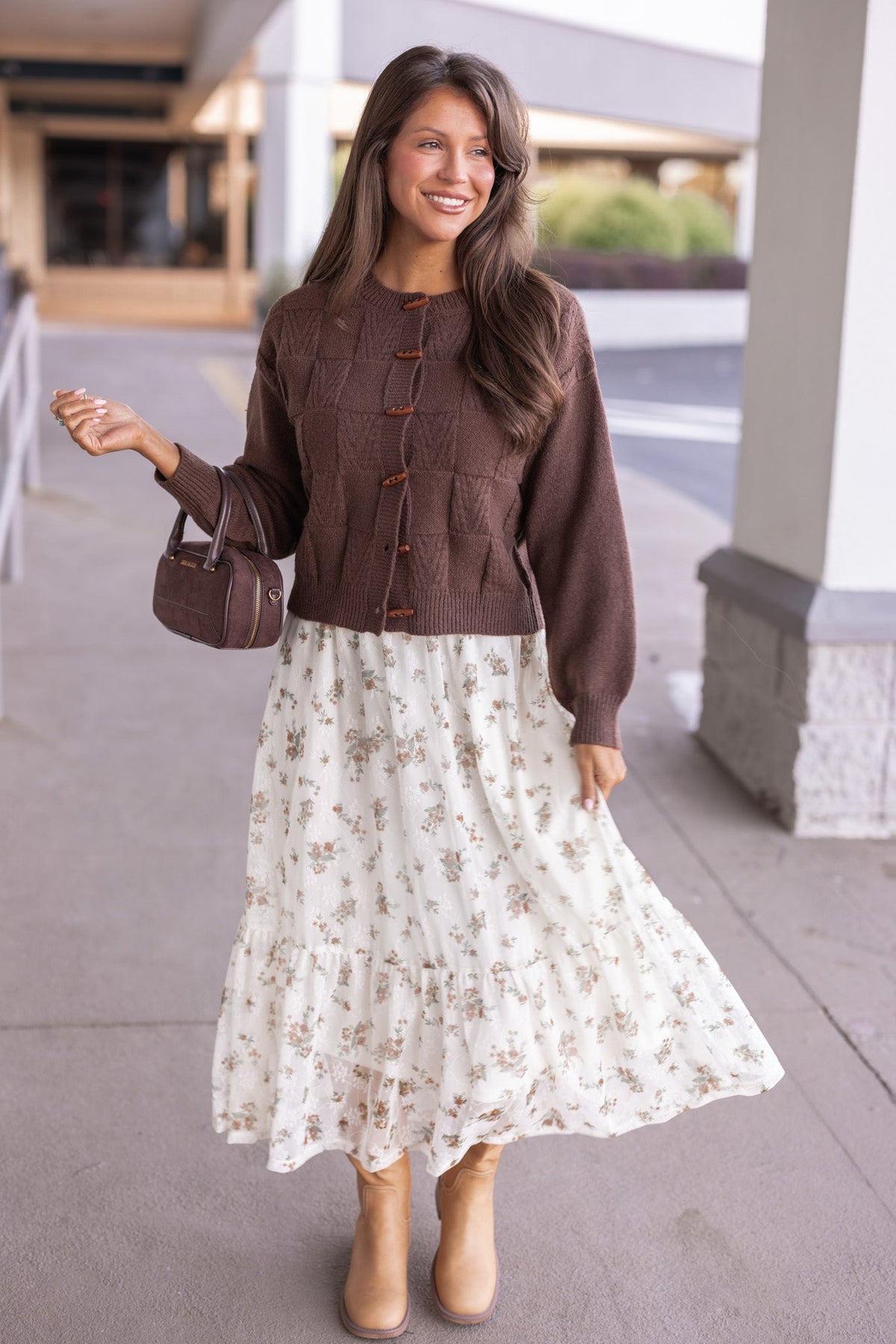 Margot Checkered Cardigan Dress Brown 2