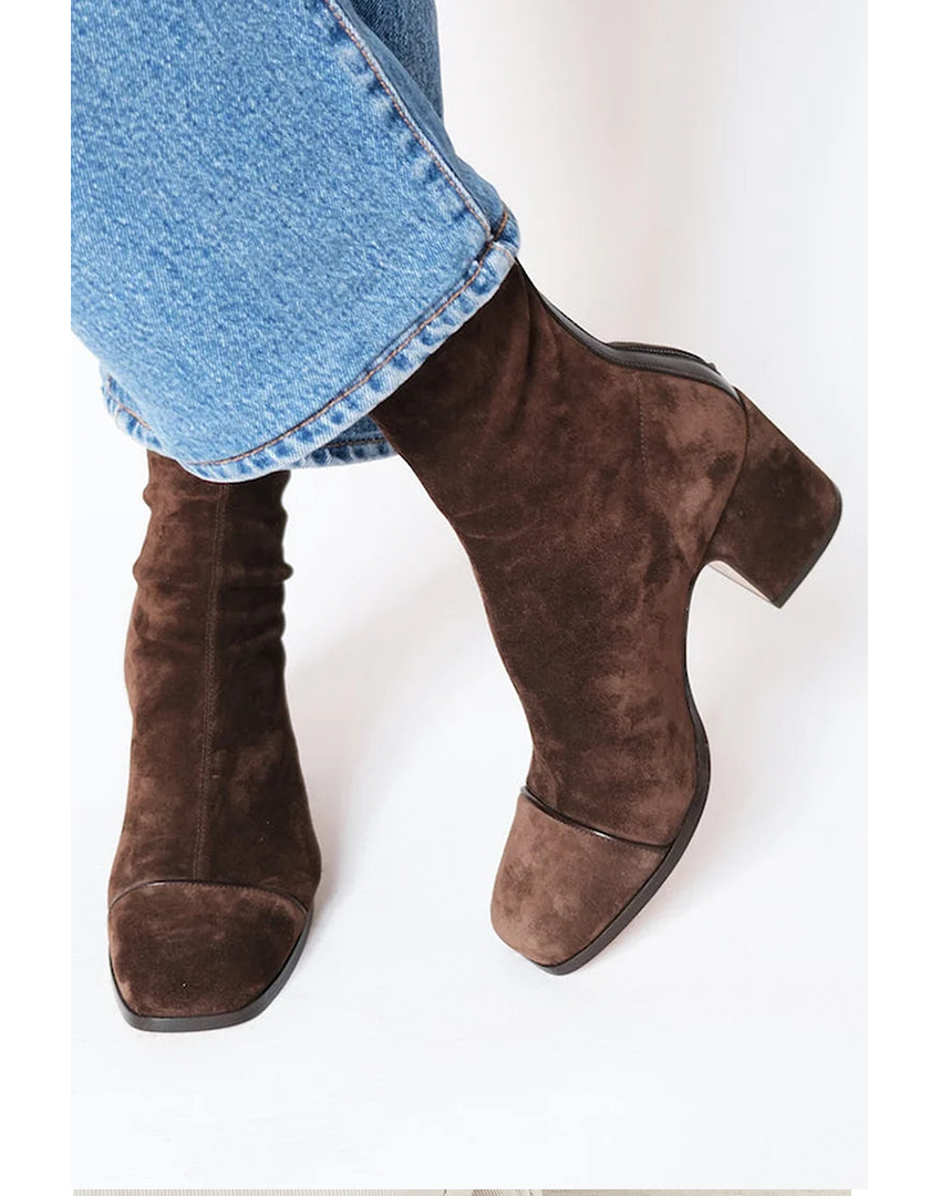 Farah Block Heel Ankle Boots Dark Brown 1