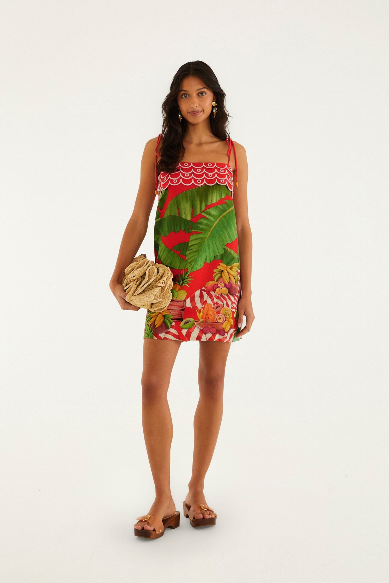 Valentina Tropical Floral Mini Dress FRUIT TROLLEY RED 1